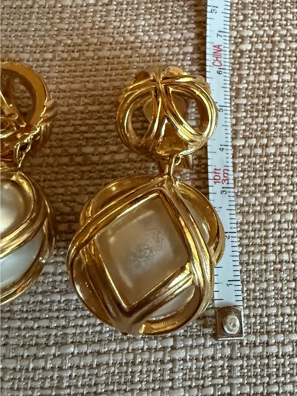 Vintage Christian Dior By Grosse Gold Pearl Cage Drop Clip On Earrings - Picture 6 of 10